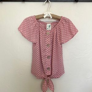 Lily Bleu pink polka dot tie top; size Small (7/8)